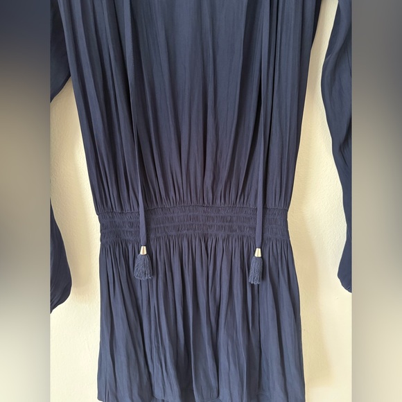 Ramy Brook Navy Raylene Tiered V Neck Long Sleeve Mini Dress Size XS - Picture 6 of 7